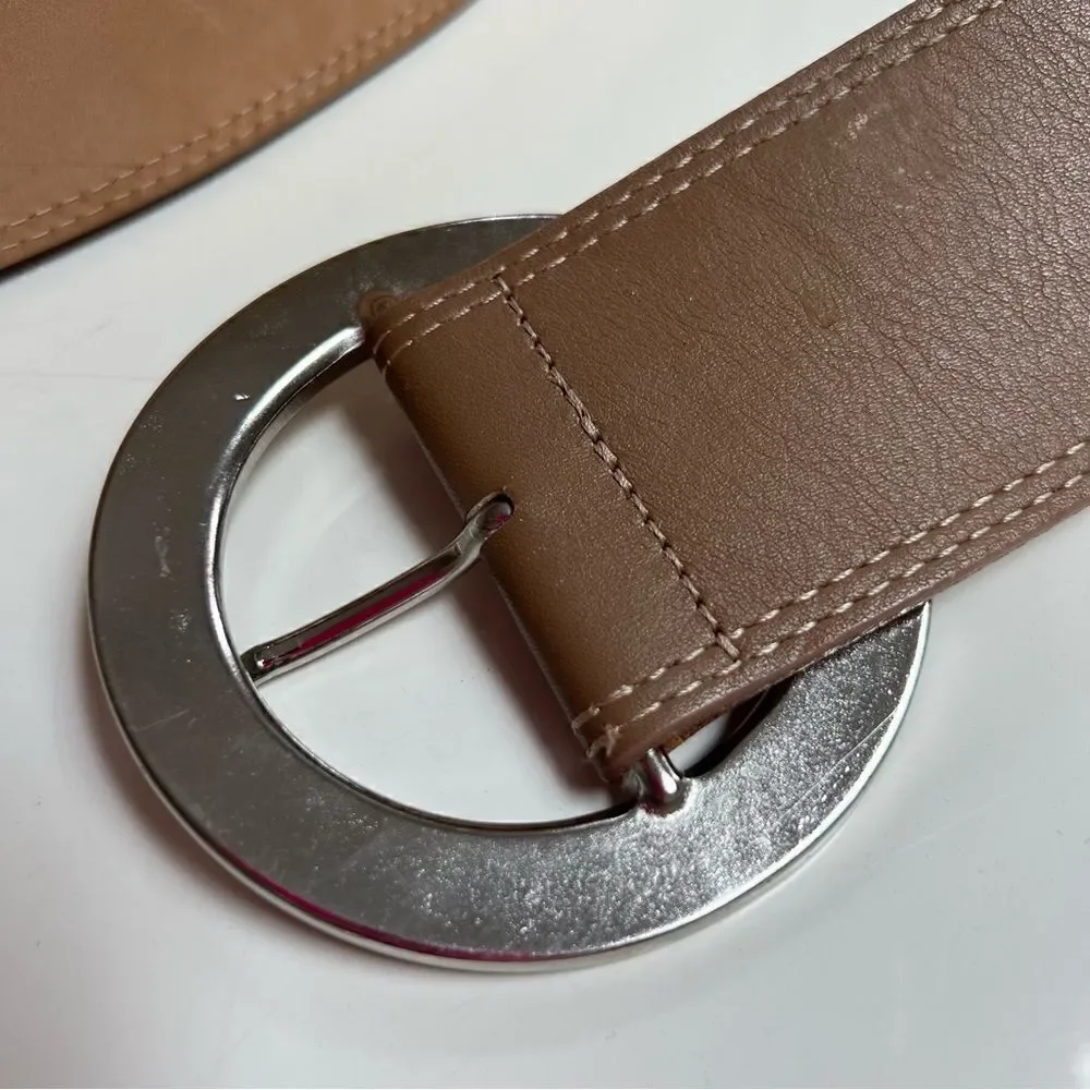 Large Vintage 1990s Chunky Oversized Buckle Genuine Leather Statement Belt